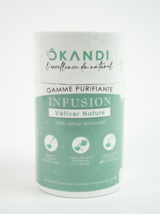 Infusion Khamaré Vétiver Nature ÔKANDI — boîte de 12 sachets, 100 % racine de vétiver
