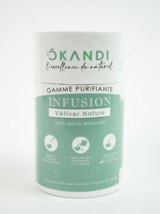 Infusion Khamaré Vétiver Nature ÔKANDI — boîte de 12 sachets, 100 % racine de vétiver